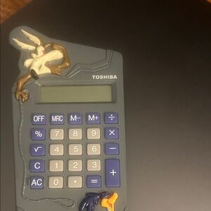Toshiba Gray Calculator with Blue Buttons and Cartoon Design